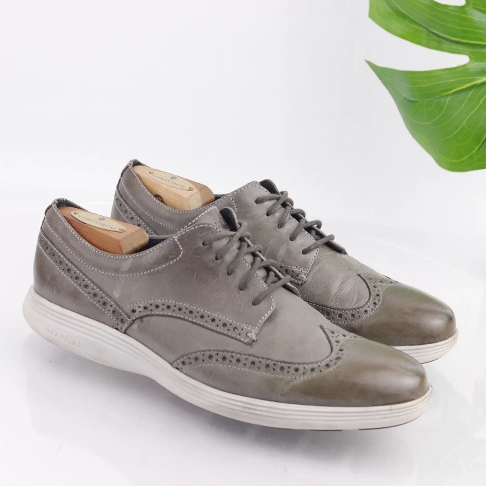 Cole Haan Mens Grand Tour Oxford Sneaker Size 9 Gray Leather Wingtip Dress Shoes